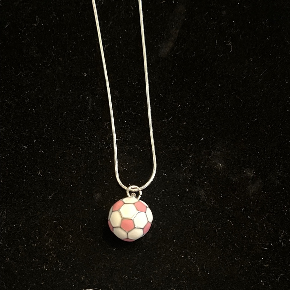 Pink and White Soccer Ball Pendant Necklace